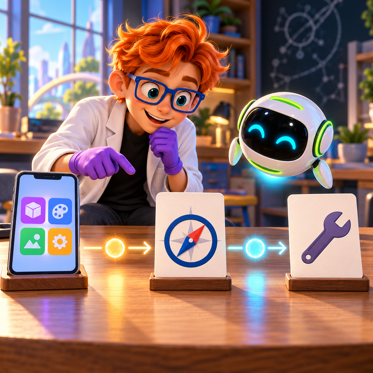 A coding agent follows a natural task prompt to a clear entry skill, then to focused guidance while a trace records each step