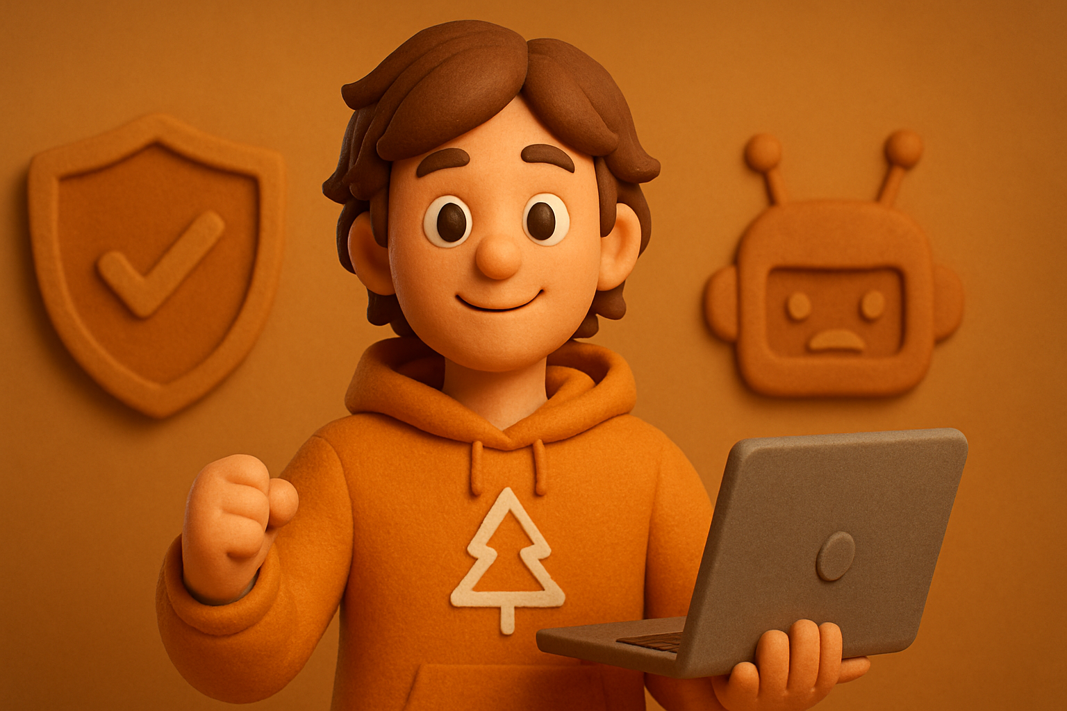 a clay-character blockchain engineer, confidently running post-deploy monitoring, as hacke