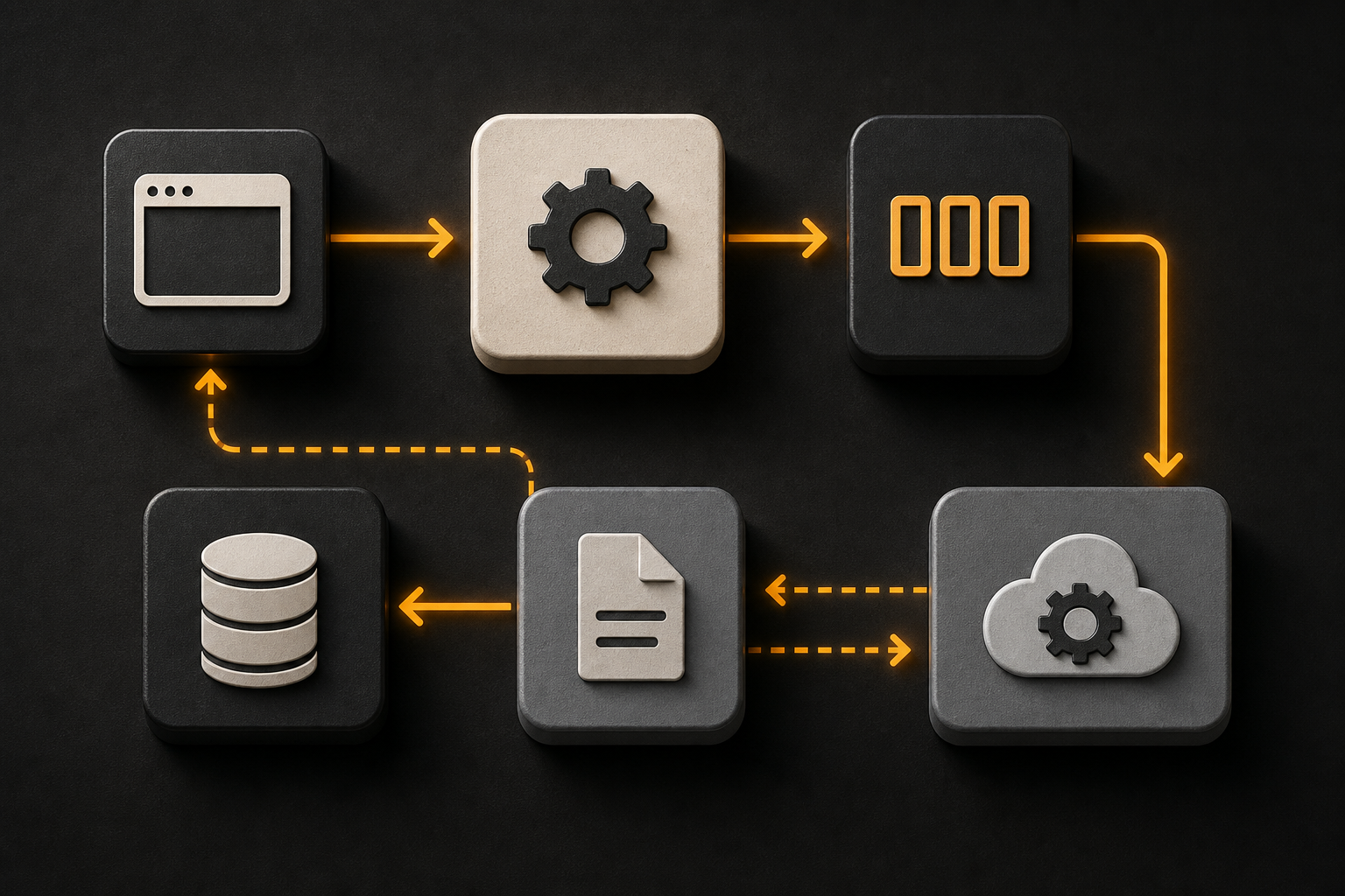a request from the client hits an API, which enqueues a job onto a queue; a worker pulls t