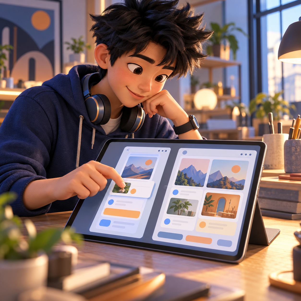 Byte examines a tablet as a narrow card flow opens into useful side-by-side panels.