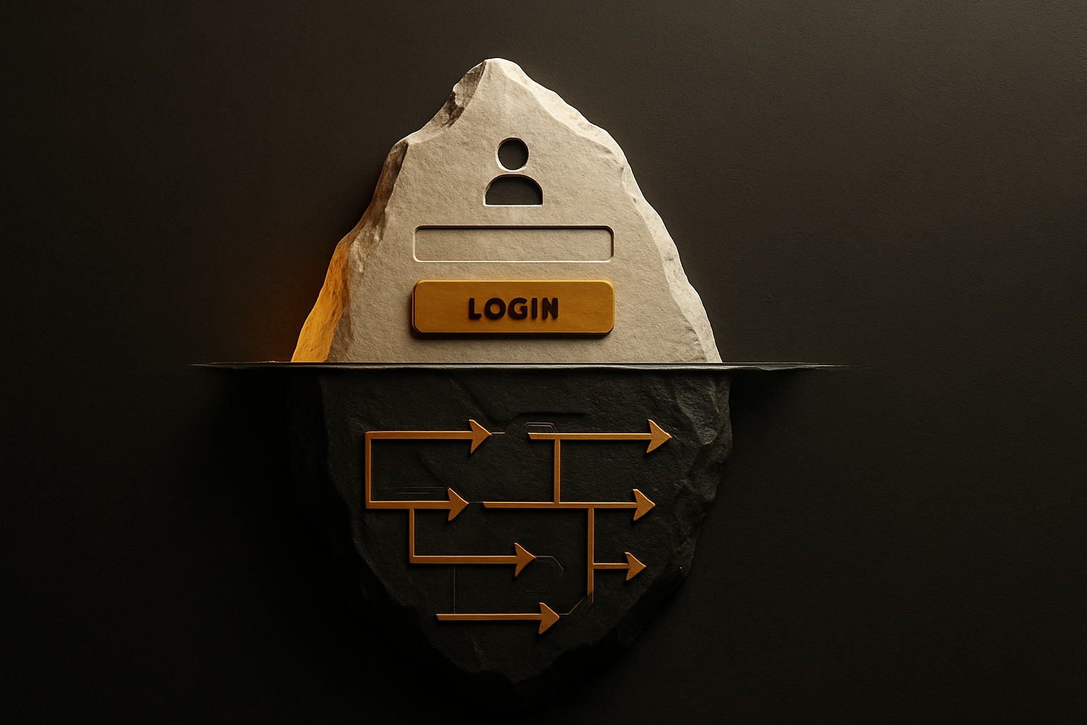 the auth iceberg — the login form is above the waterline, eleven production-critical flows
