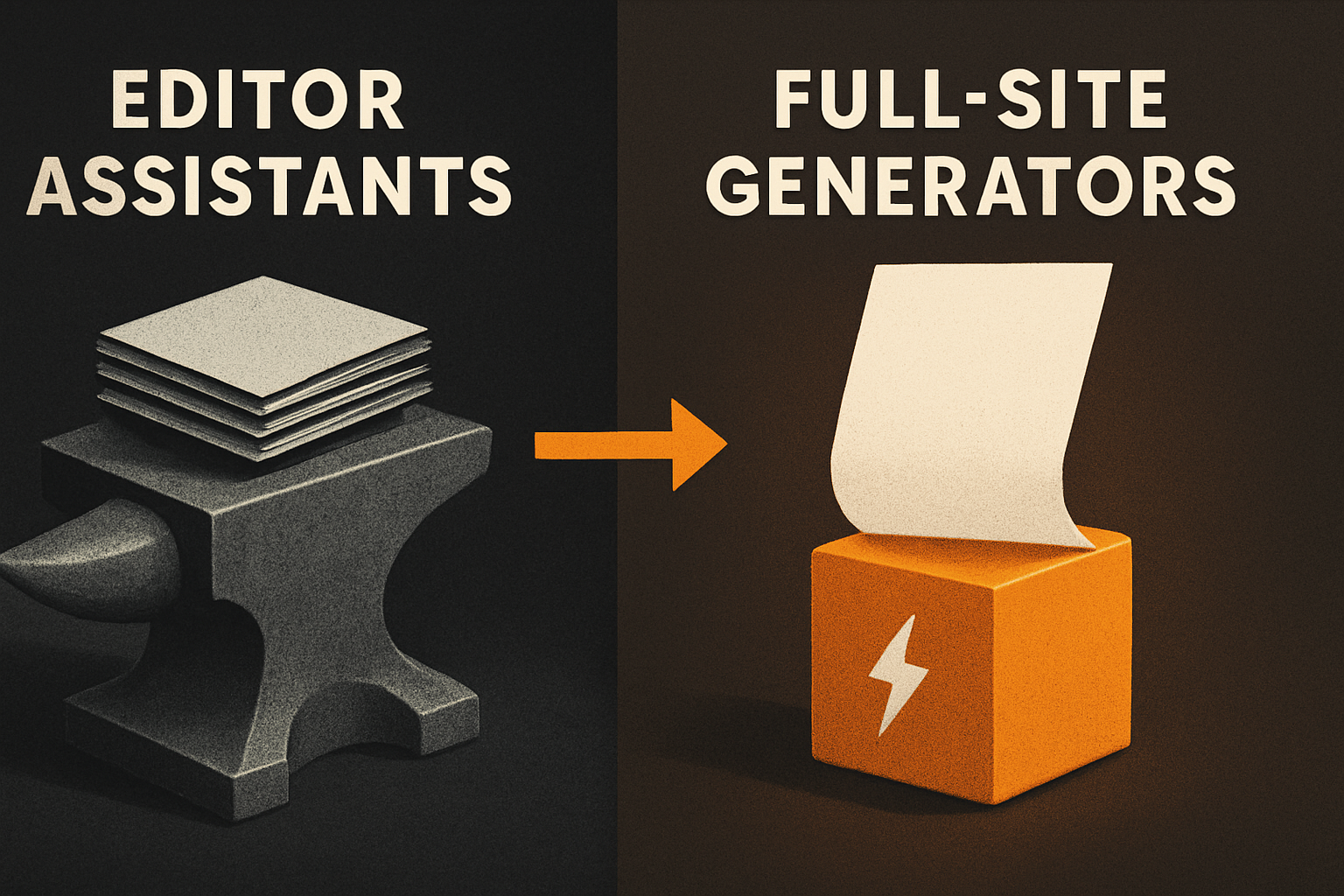editor assistants vs full-site generators