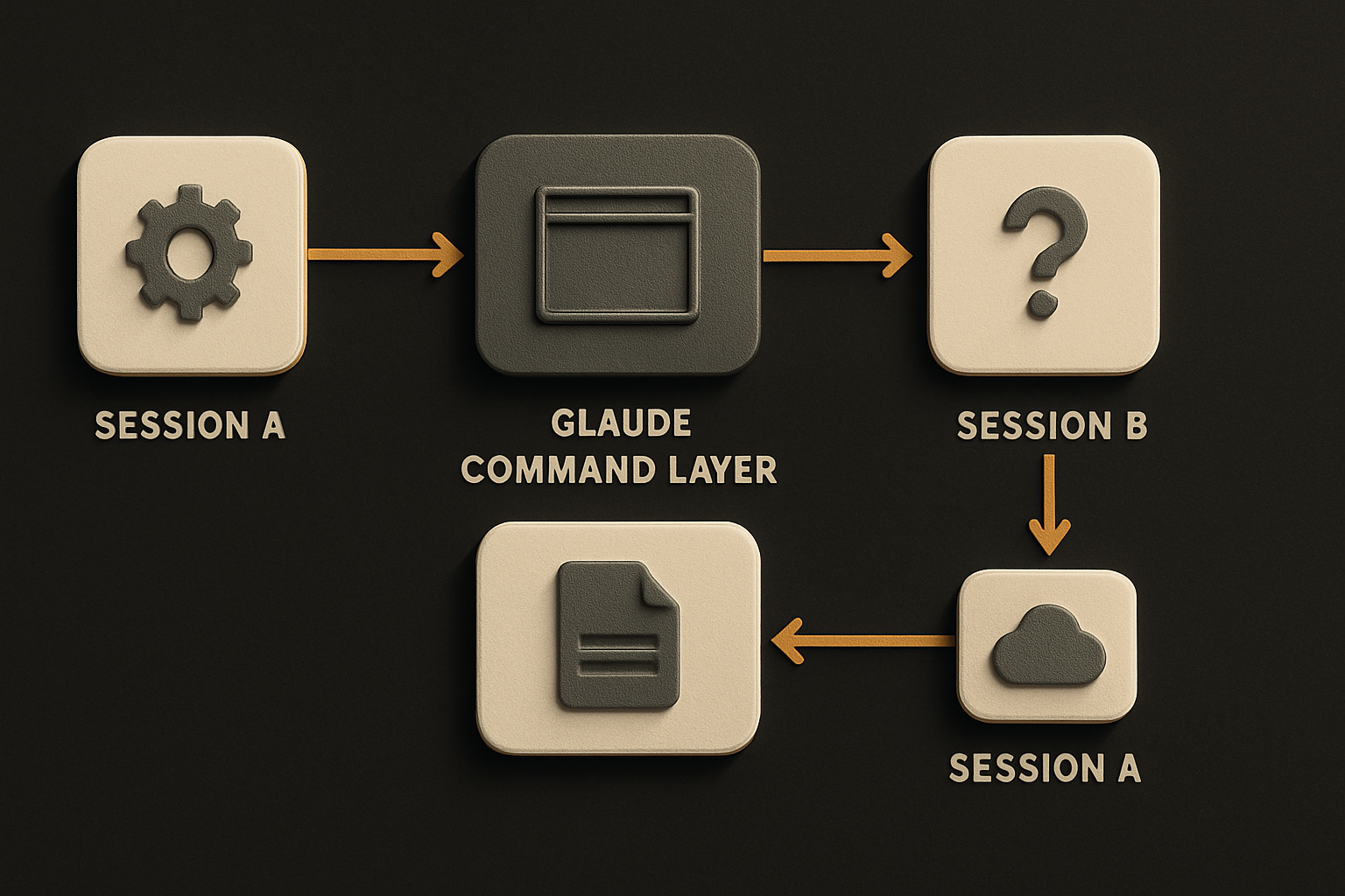 session A asks session B a question through the Claude command layer; the response returns