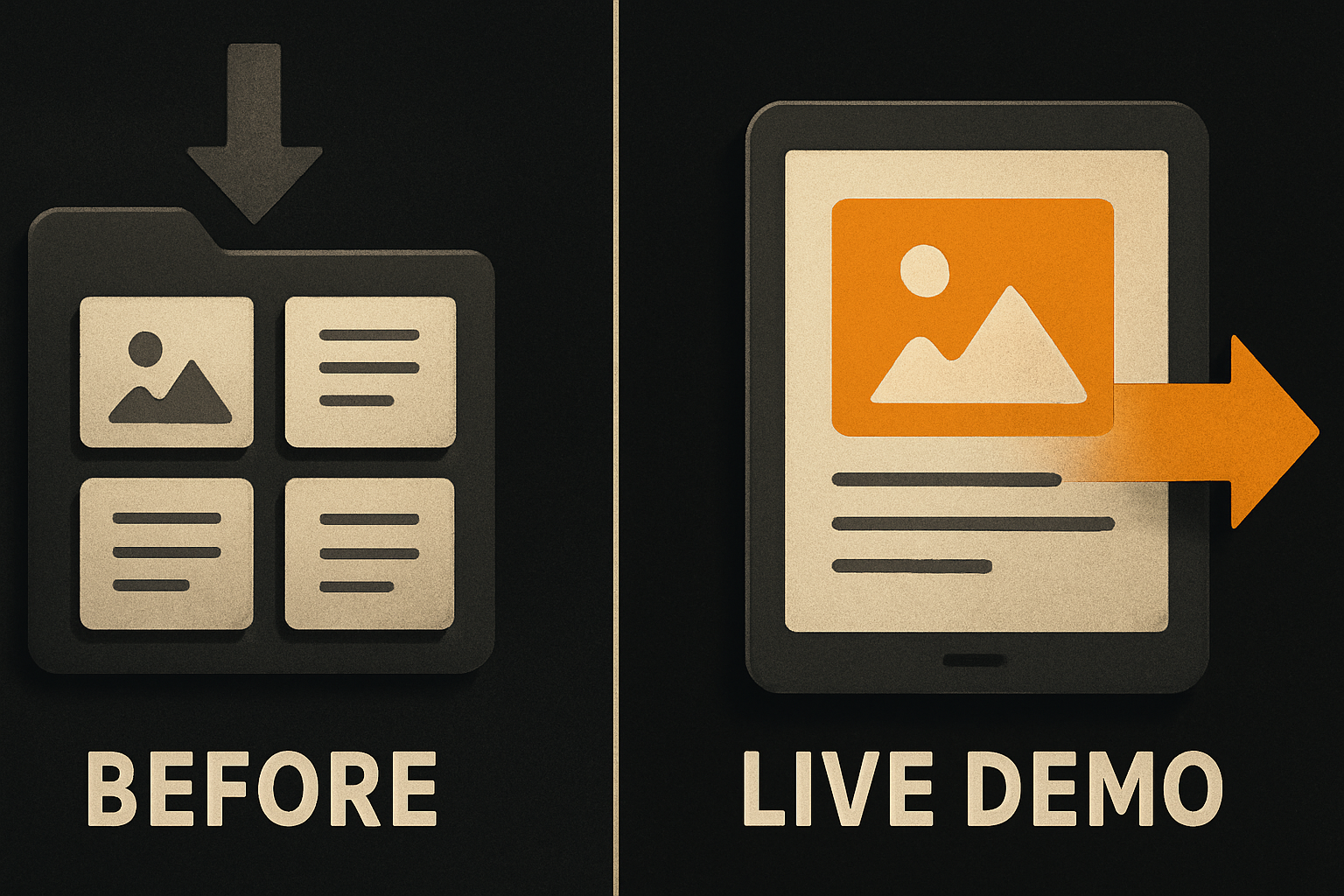 a screenshot gallery vs a live demo — the gallery ships fast and rots in place; the live d