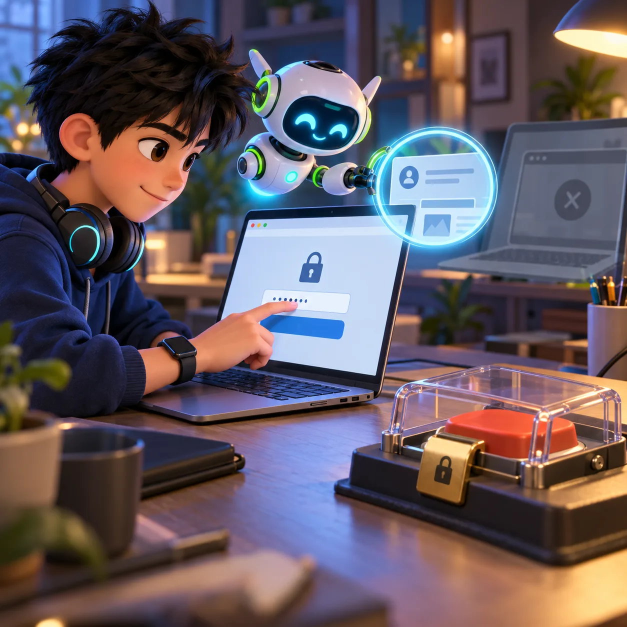 Byte reauthenticates in a replacement browser while Nova inspects the account and page; a safety cover remains over a consequential action button.