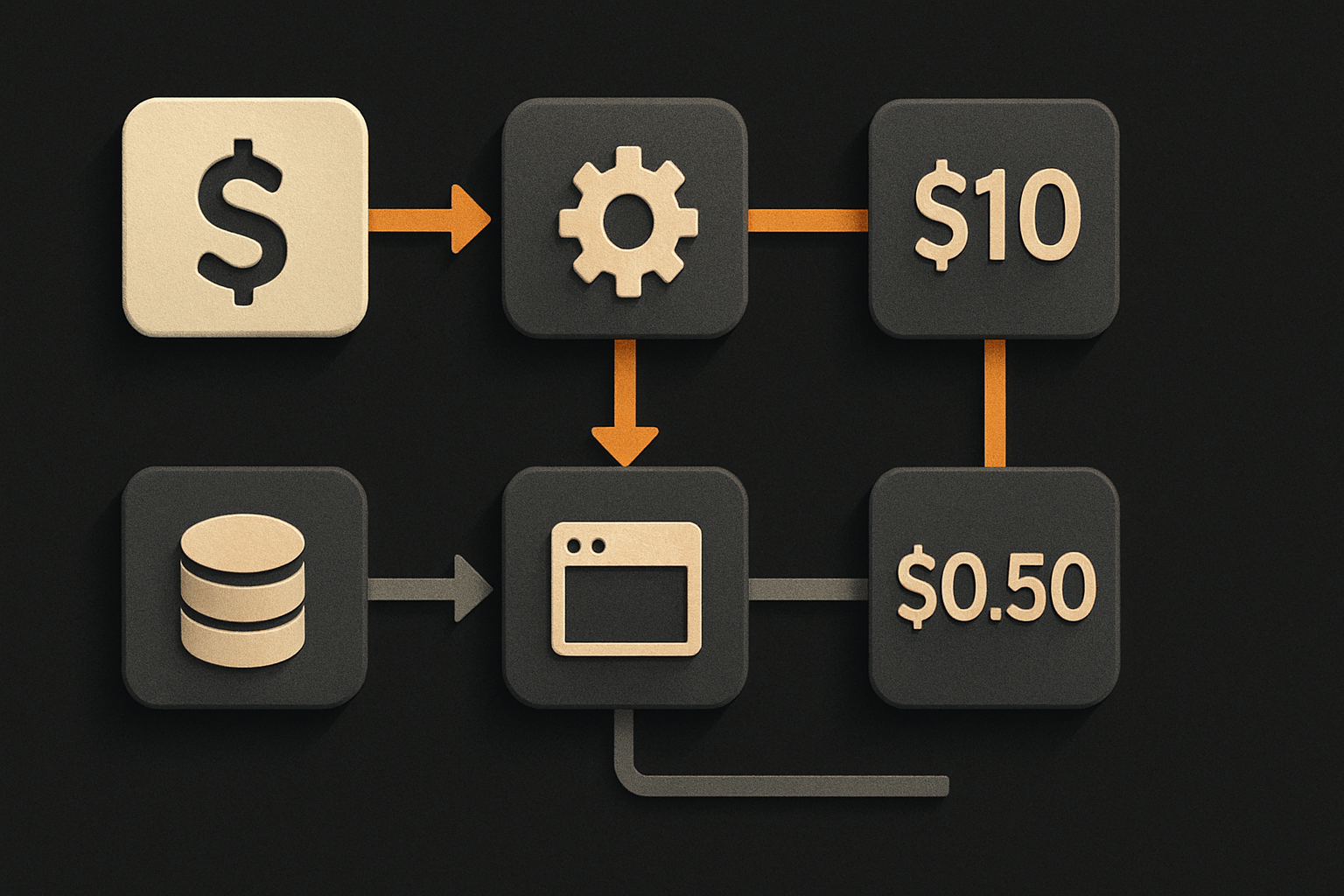 a single AI deployment — $1 of spend flowing in, branching at measurement time into either