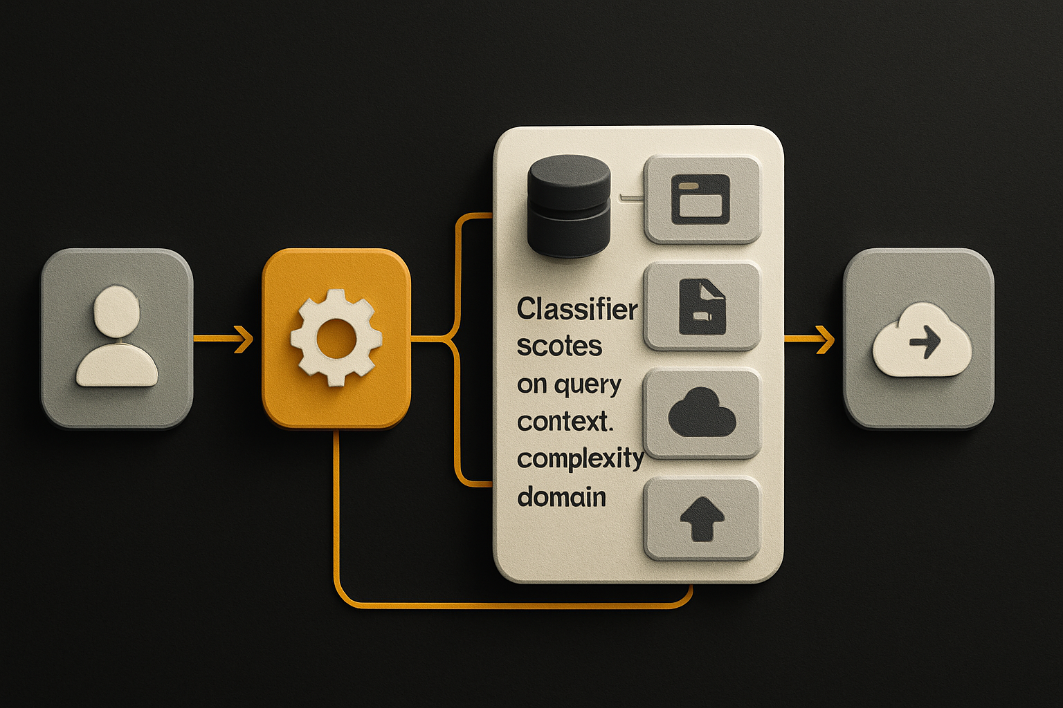 user prompt → your gateway → classifier scores on query, context, complexity, and domain →