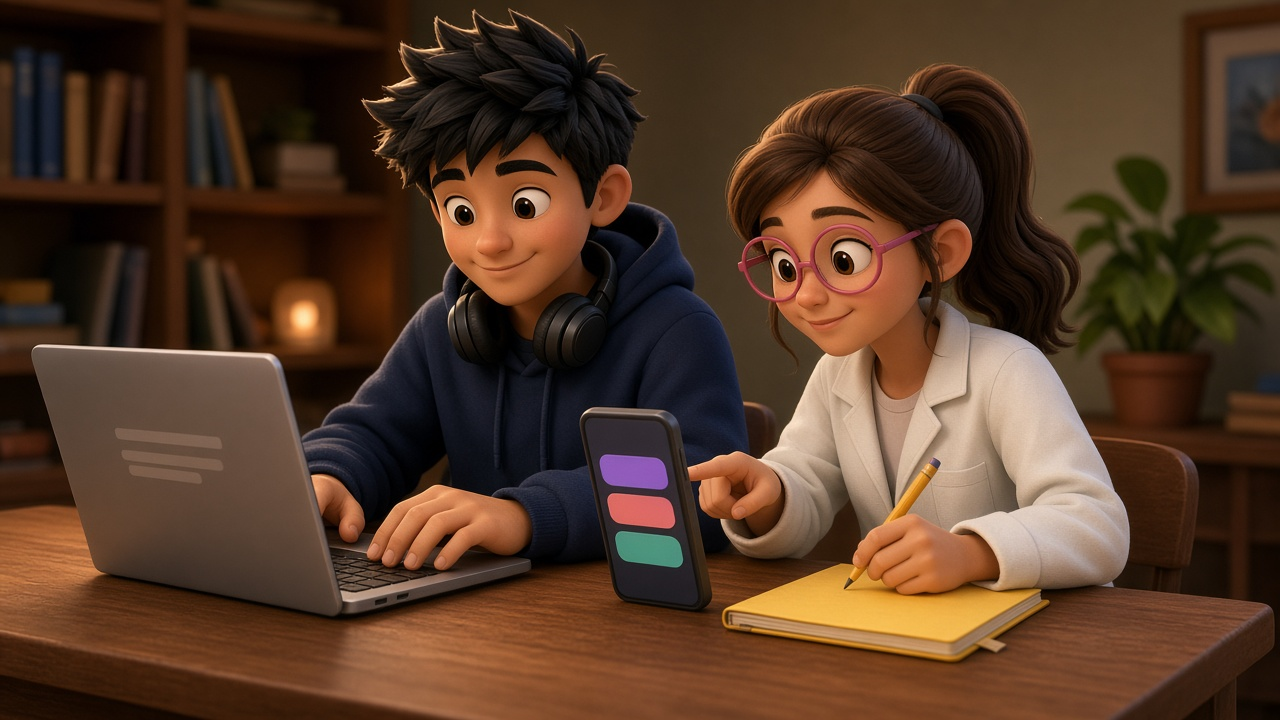 Two people comparing an Expo app kit with a blank React Native project