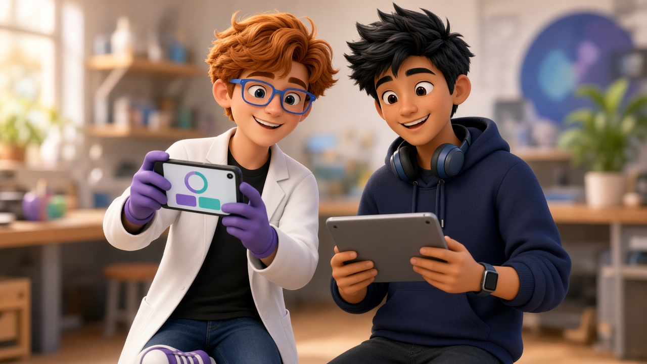 Two people looking at a workout app
