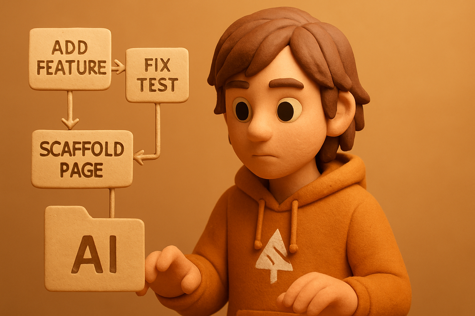 scene — diagram of ai/prompts/ folder with “add feature”, “fix test”, “scaffold page” all