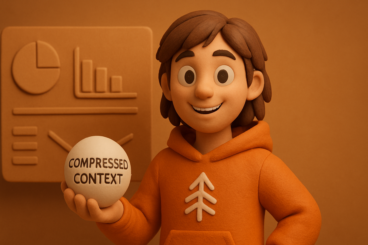 a clay-character scene — OTF engineer confidently monitoring a dashboard, shrinking token/