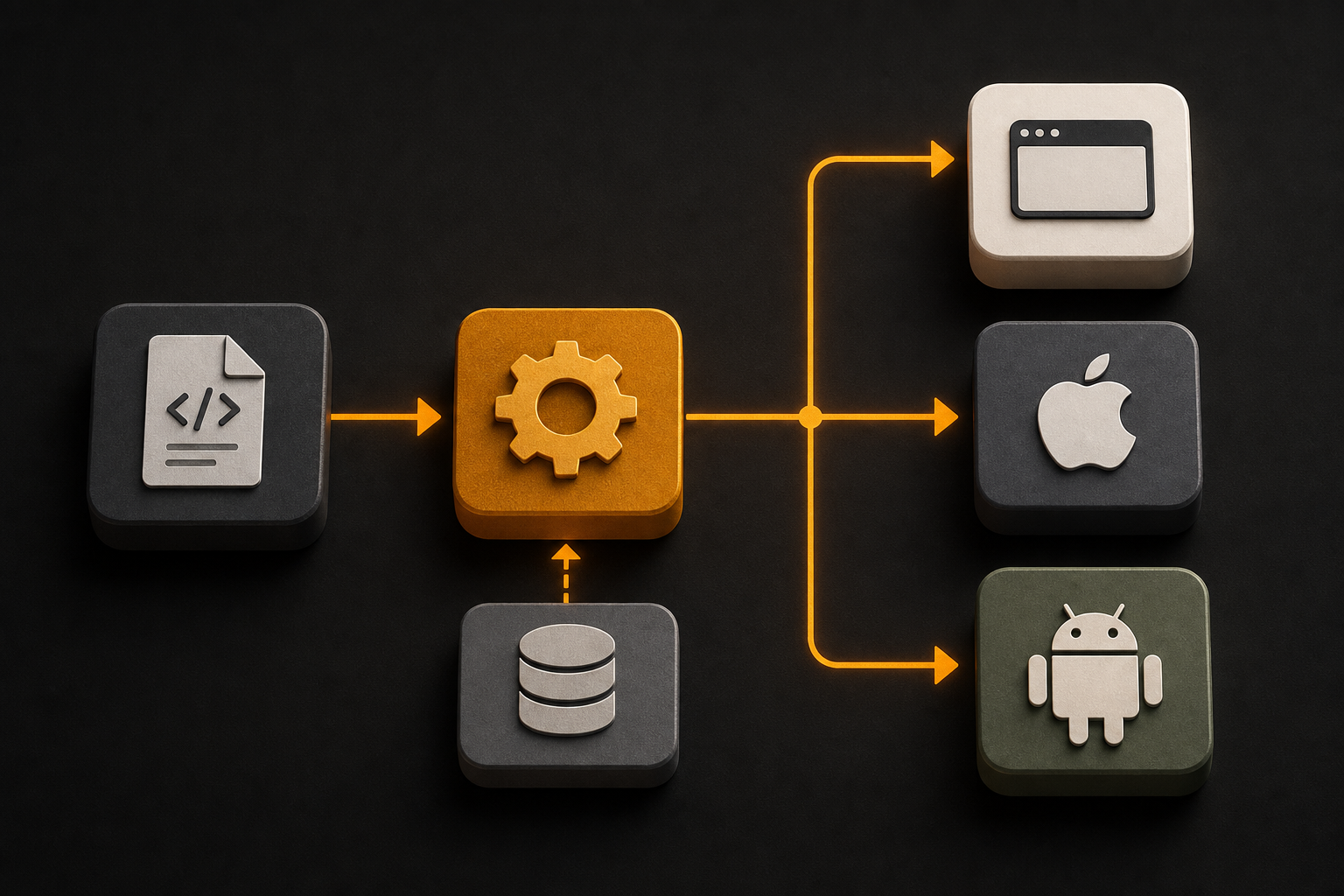 one component file renders to a web bundle, a native iOS bundle, and a native Android bund