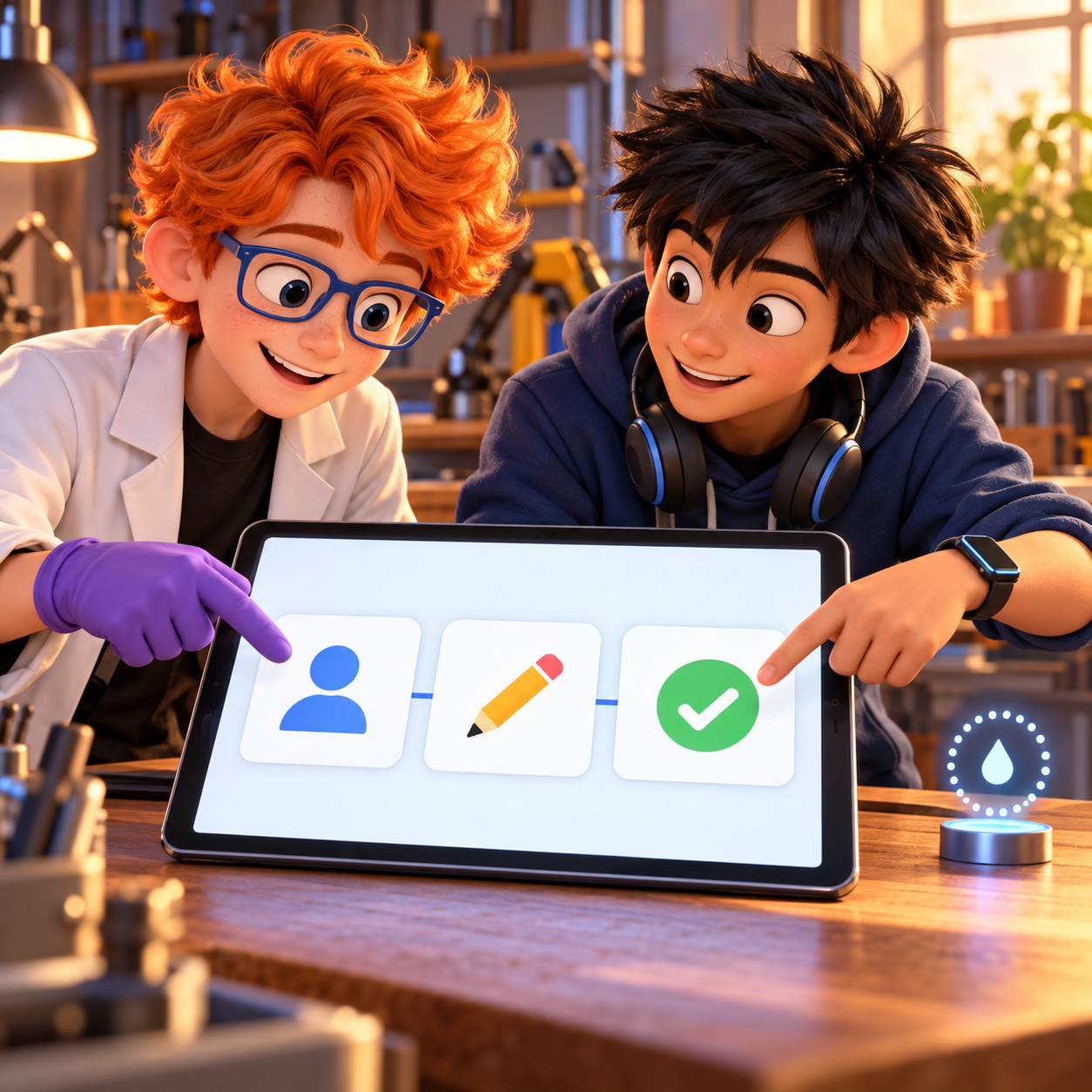 Byte and Dex trace an account request, an edited text version, and a saved revision as separate event markers.