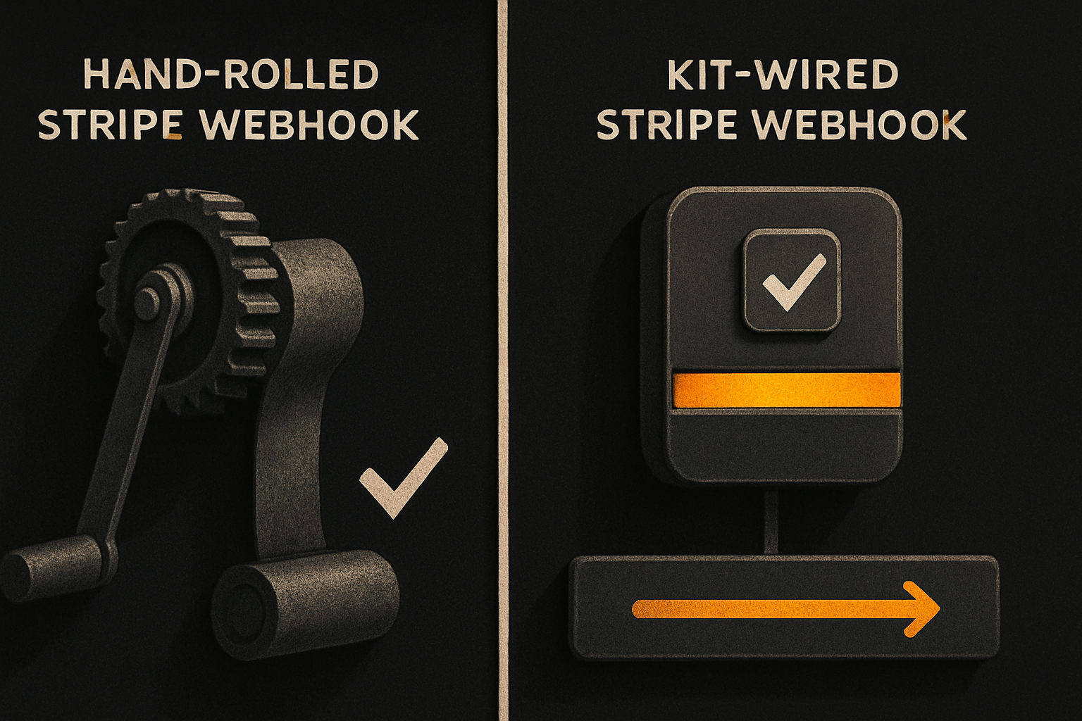 hand-rolled Stripe webhook vs kit-wired Stripe webhook — hand-rolled has happy path only,