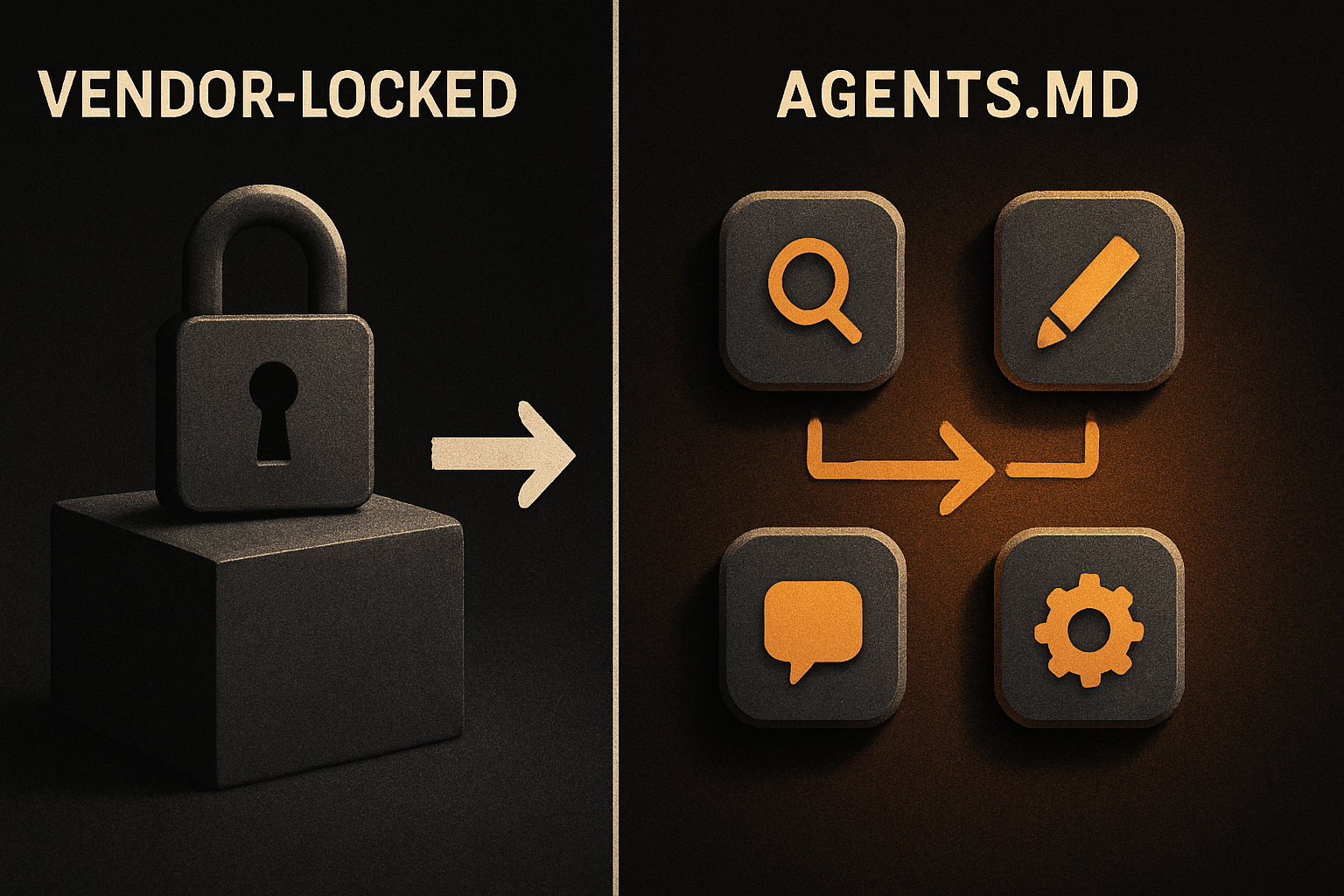 vendor-locked skill prompt in one assistant vs portable AGENTS.md skill across four assist