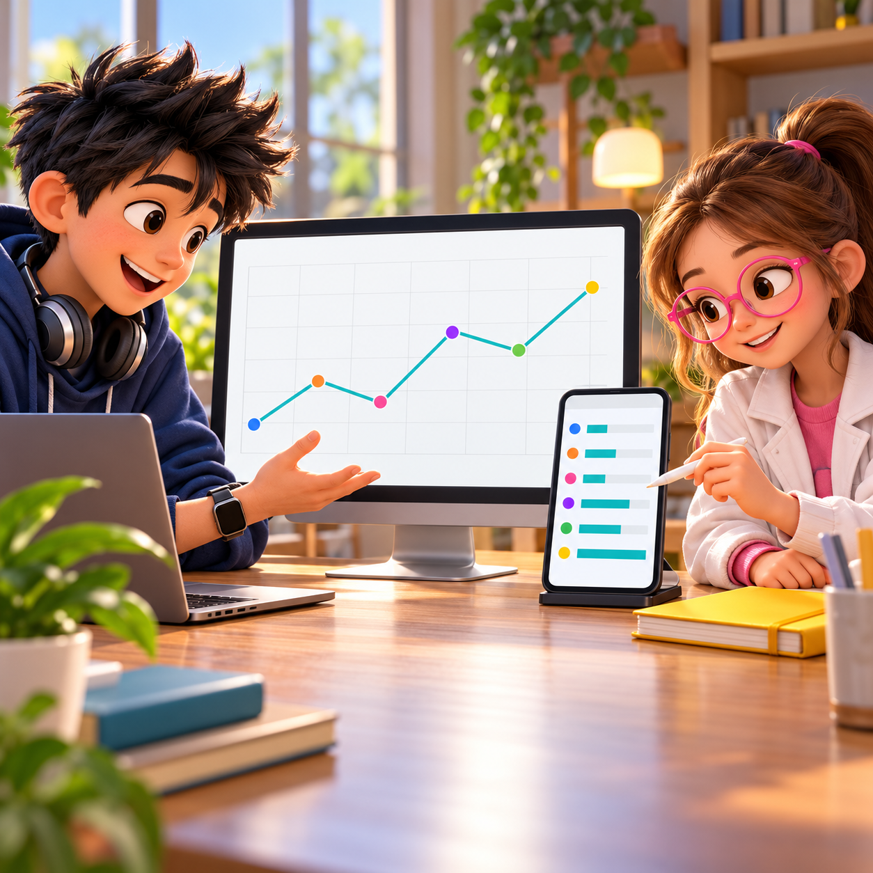 A wide trend chart and a narrow table present the same dashboard data at different screen sizes.