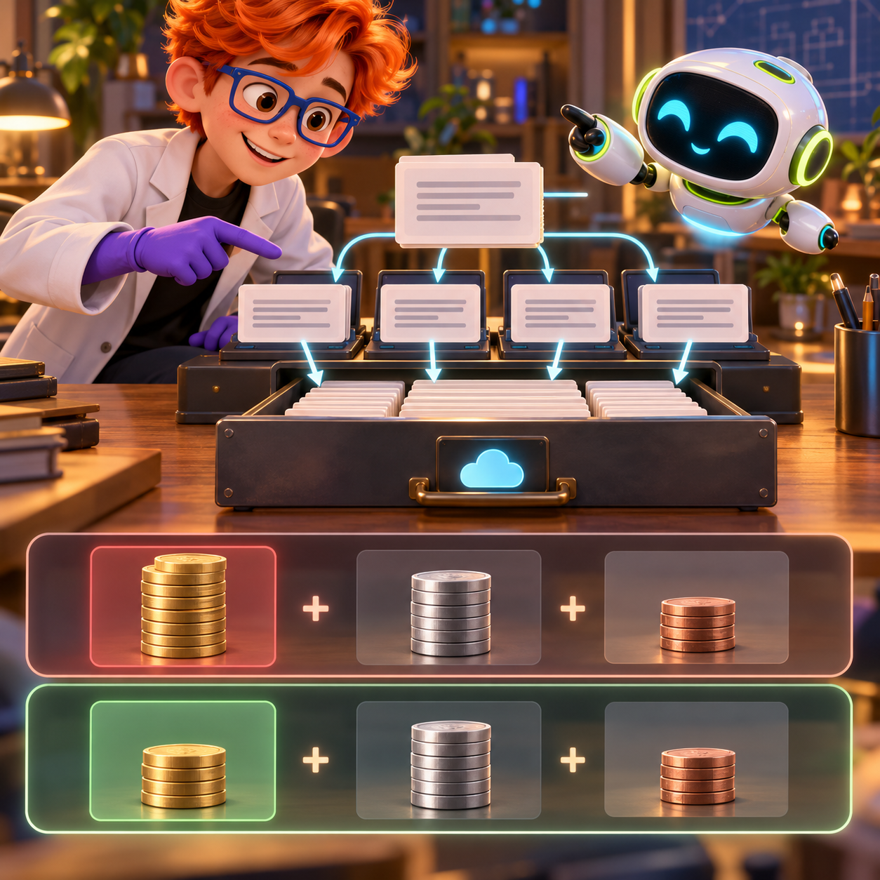 Dex and Nova show a repeated prompt prefix being reused across requests, with the cache-read cost separated from other token costs