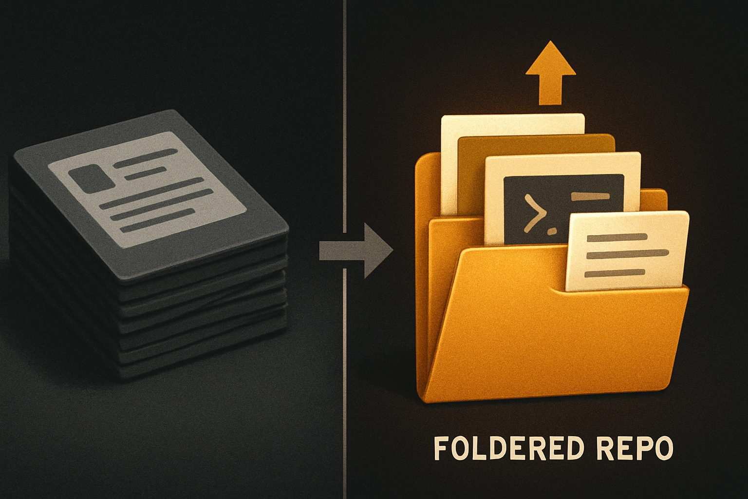a sandbox-generated single-file app vs. an OTF kit shipped as a foldered repo with rules a