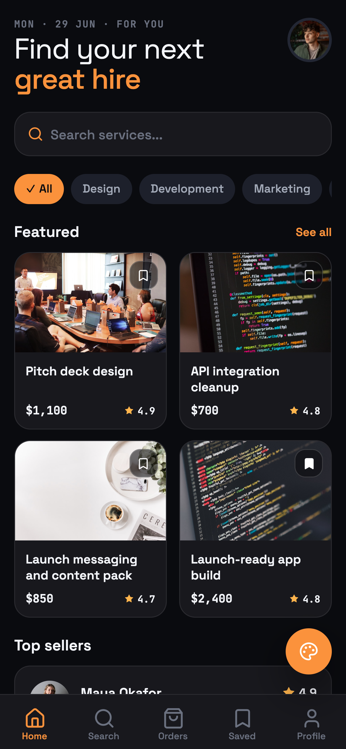 Marketplace Kit — services discovery home with featured listings