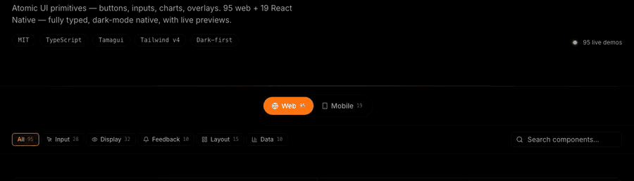 Scrolling the live OTF component gallery — web and native components, one API