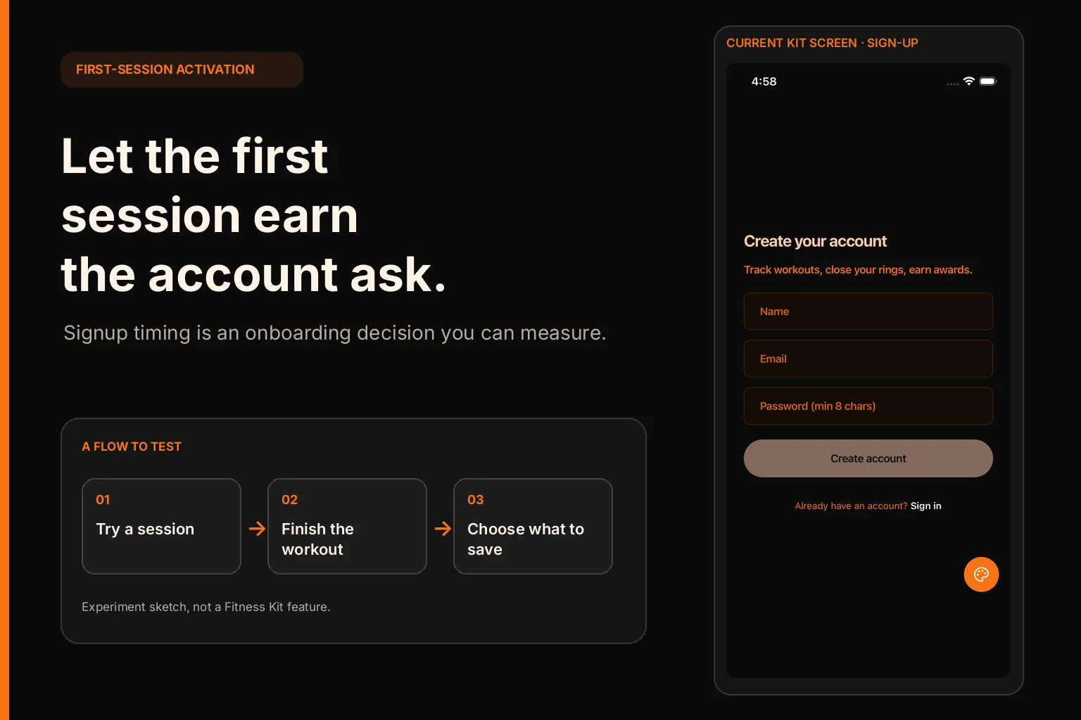 Should a fitness app require an account before the first workout?